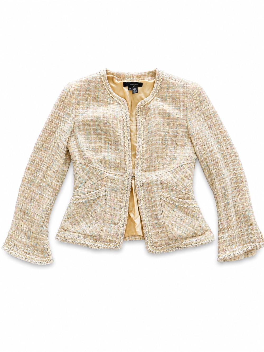 Zara Woman Yellow Boucle Tweed Short Blazer Size 10 Academia Preppy